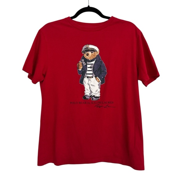 Polo Ralph Lauren Captain Bear Deep Red Cotton Tee Shirt Nautical Kids X-Large - Picture 1 of 7